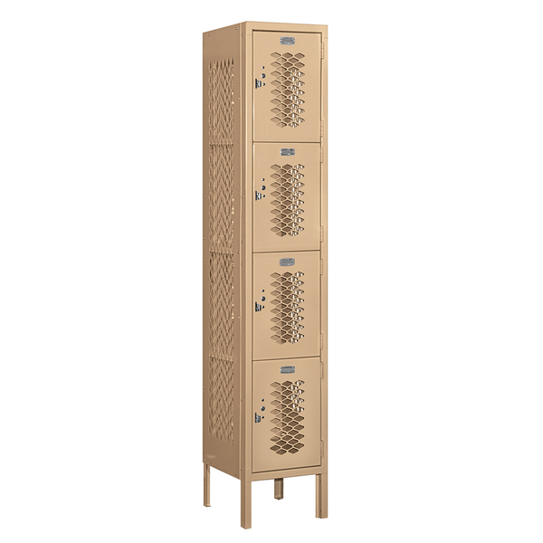 Salsbury Industries 4 Tier Vented Locker, 12"Wx66"Hx12"D, 4 Door, Tan, Unassembled 74152TN-U